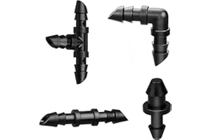JAYEE Irrigation Fittings Kit for 1/4" Tubing 110 Piece Set - 50 Couplings,30 Tees, 20 Elbows, 10 End Plugs - Barbed Connectors for Drip or Sprinkler Systems