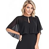 Aukemuna Chiffon Shawl Wraps for Women, Round Neck Capelet with Pearl Button for Evening Dress Wedding Formal Party Cover Up