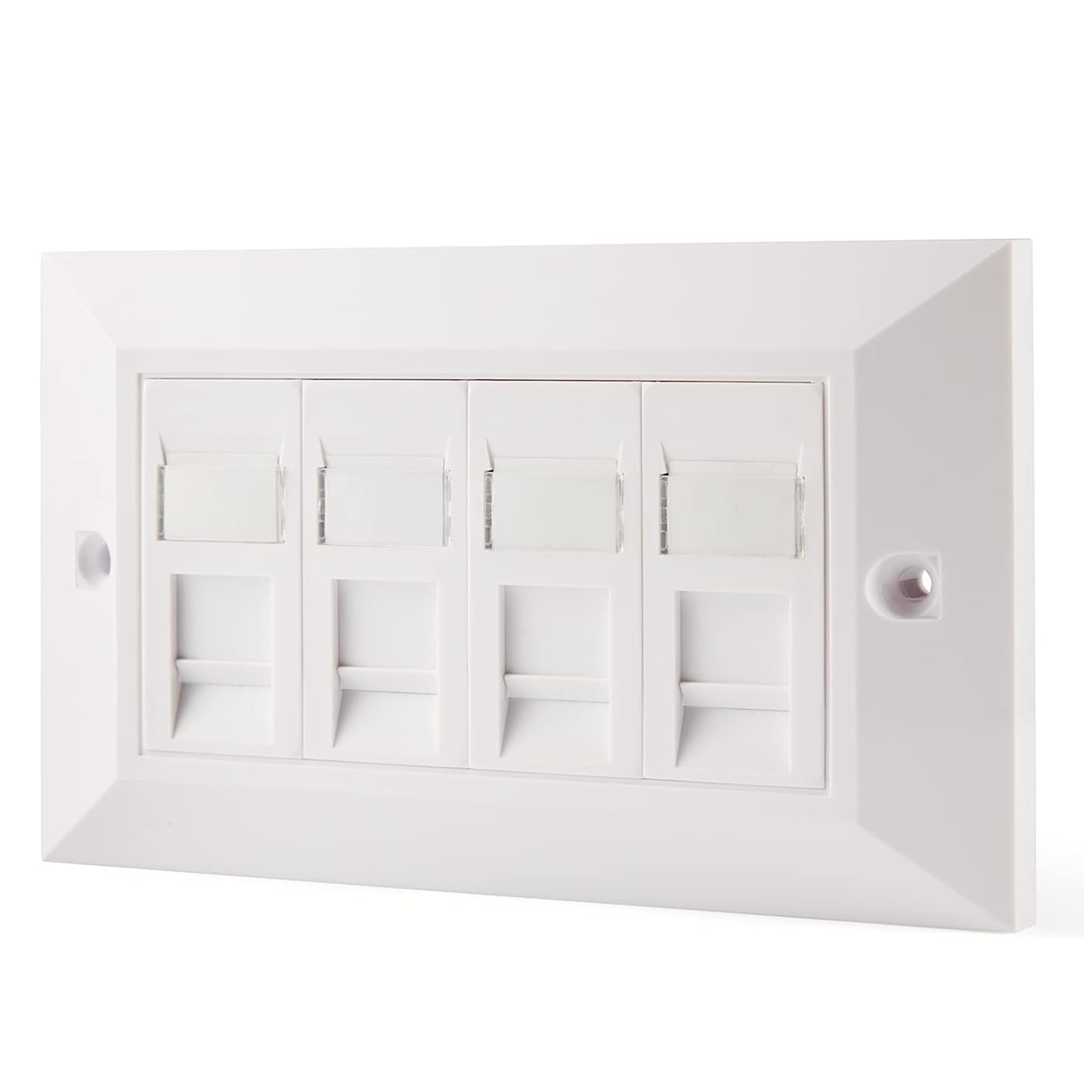 rhinocables CAT5e Ethernet Faceplate | Double 2 & Quad 4 RJ45 Gang Wall Sockets | Simple CAT 5 Setup for Printers, VoIP, Phones & More | Network Expansion for Home or Business (4 Port,Pack of 1)