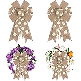 Estivaux 2 Pieces Fall Bows for Wreath, Autumn Flowers Wreath Bow Natural Burlap Farmhouse Bows Holiday Farmhouse Bow for Front Door Thanksgiving Party Decorations