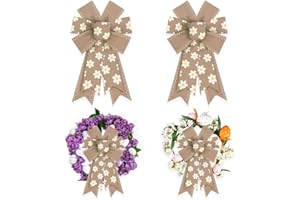 Estivaux 2 Pieces Spring Wreath Bows - Natural Burlap Flowers Farmhouse Bows for Front Door, Summer Holiday, Birthday, Wedding Party Decorations