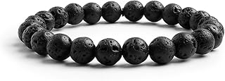 Candyfancy Lavastein Armband Schwarz Lava Perlen 8MM Bead Elastisch Natürlich Stein Armbänder Herren Damen