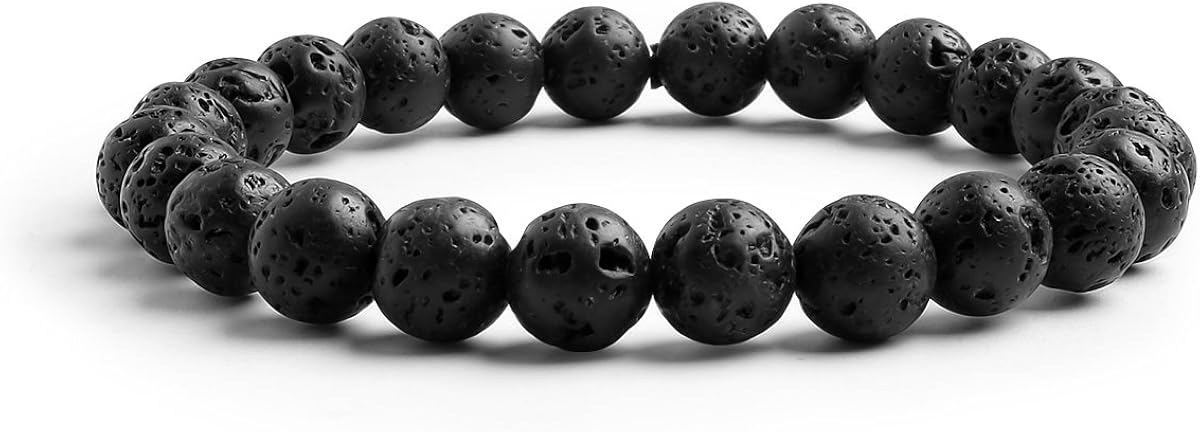 Candyfancy Lavastein Armband Schwarz Lava Perlen 8MM Bead Elastisch Natürlich Stein Armbänder Herren Damen