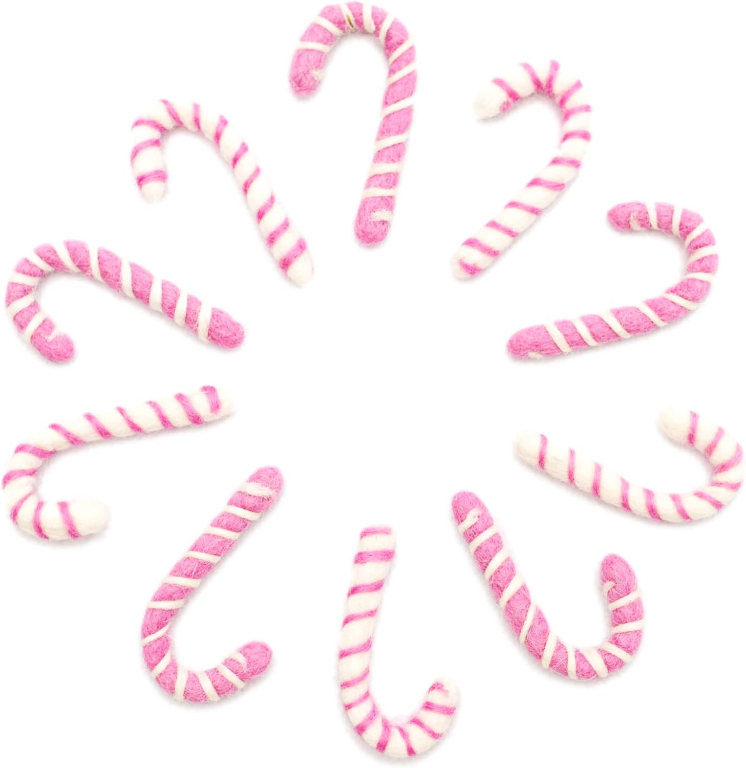 Wreaths, Garlands & Swags - Glaciart One Felt Candy Cane Decoration (Pink/White)- DIY Garland, Arts Crafts Supplies, Cute Home Decor for Christmas - Baby Mobile Ornaments - Hand-Felted Natural Wool Material - Set of 10