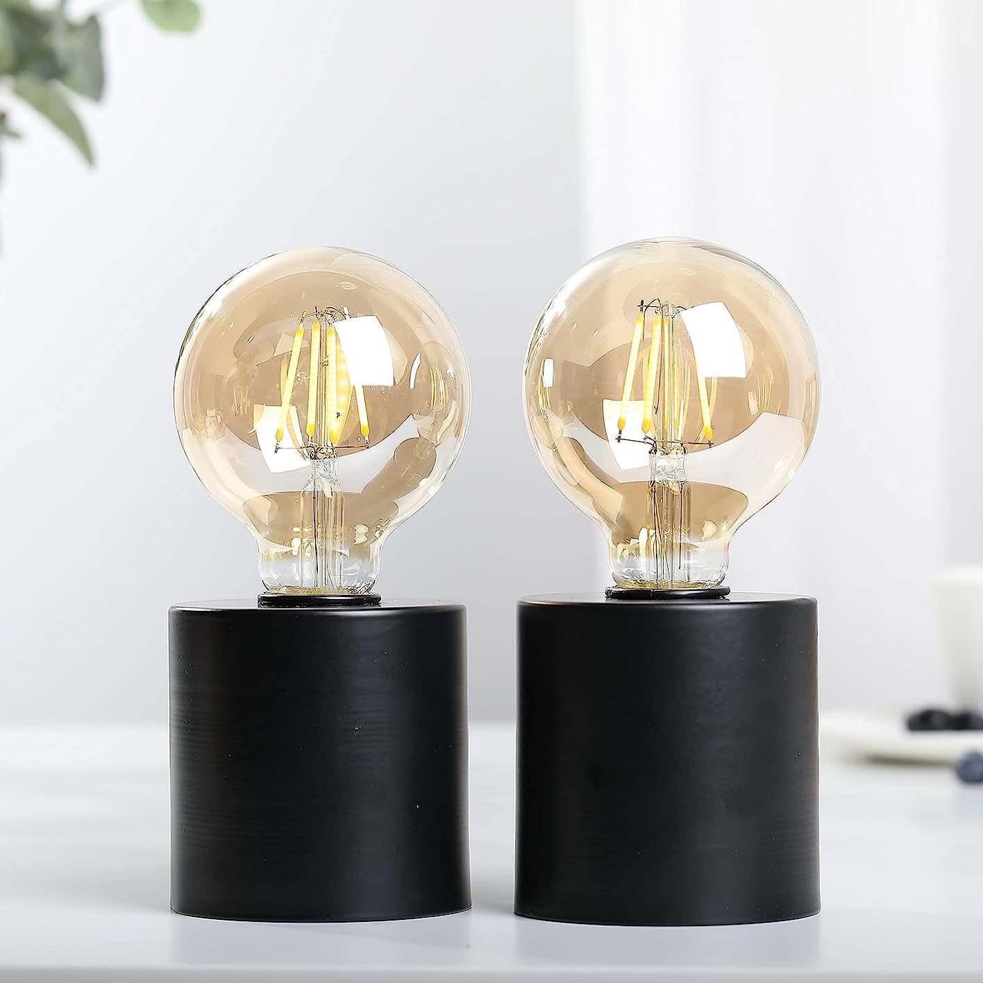 Photo 1 of JHY DESIGN Set of 2 Black Table Lamp Battery Powered 7" Tall Cordless Lamp Light with Edison Style Bulb Battery Operated Great for Living Room Bedroom Weddings Parties Indoors Outdoors