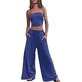 Panadila Womens Summer Lounge Sets 2 Piece Outfits Tube Top and Wide Leg Pants Matching Set Beach Vacation Clothes