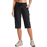 Viodia Women's 15" Hiking Shorts Long Bermuda Cargo Capris Knee Length Lightweight Shorts Quick Dry Elastic Waist for Casual