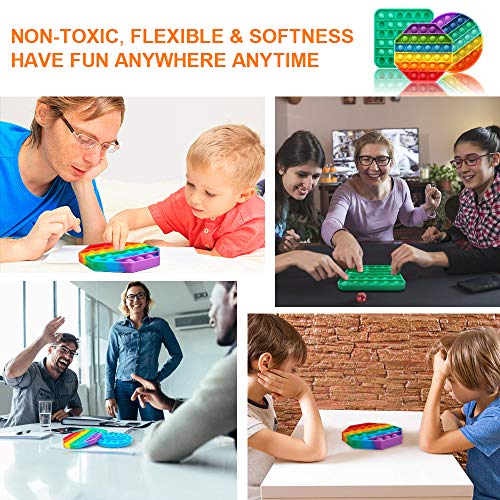 Pop Fidget Toy,Push Pop Bubble Fidget Sensory Toy for Kids Adults Interactive Games,Silicone Autism Special Needs Stress Anxiety Relief Toys Novelty Gifts for Girls Boys (Octagon Rainbow)