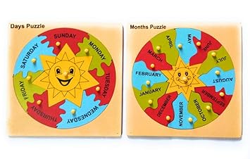 Futurez Key Months and Days Name Puzzle / Multicolour Kids Jigsaw Puzzle Tray Games, Wooden Educational Learning Toy, ( Pack of 2)