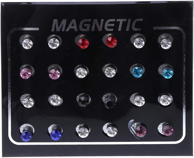 Fysless-Earrings,12 Pairs Crystal Rhinestone Magnetic Clip Non Piercing Earrings Fashion Jewelry -