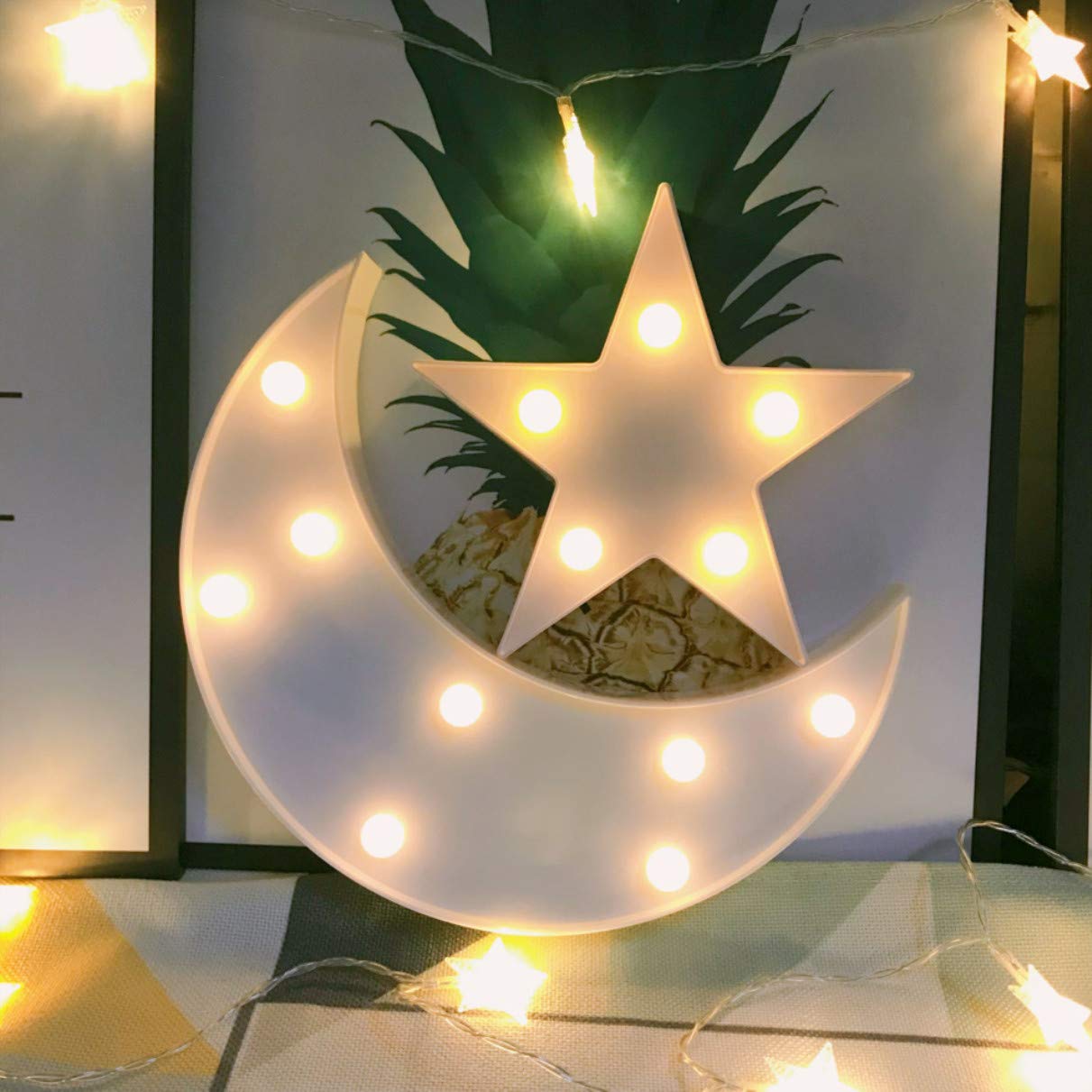 Photo 1 of QiaoFei Decorative Moon-Star Night Light,Cute LED Nursery Night Lamp Gift-Marquee Moon-Star Sign for Birthday Party,Baby Shower,Kids Room, Living Room Decor(White)