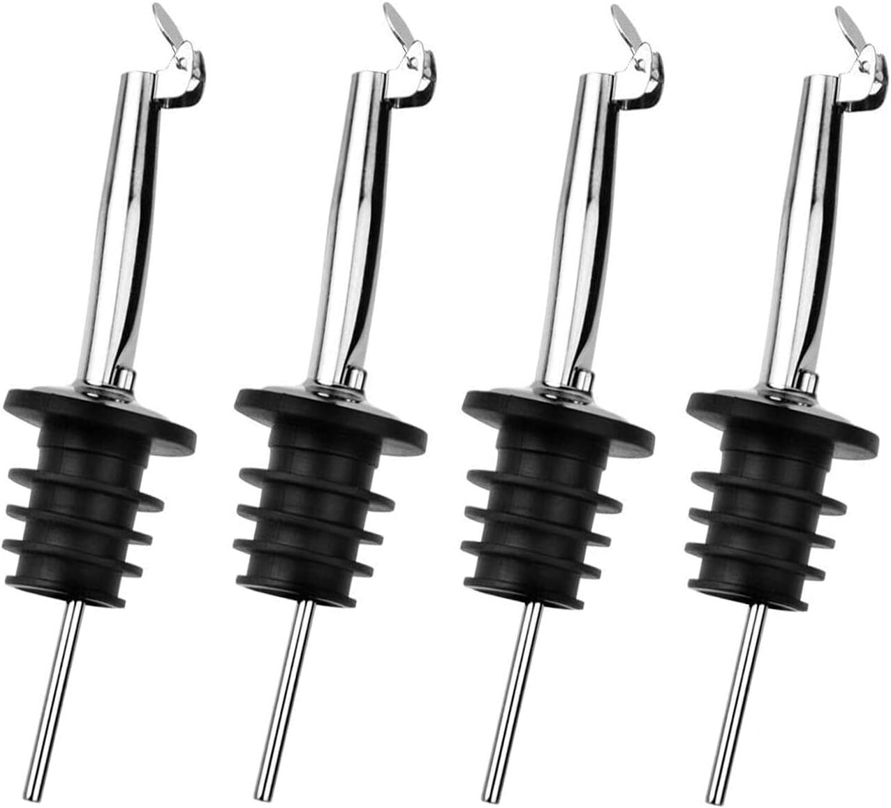 4 x Flaschenausgießer mit Klappe, Ariel-gxr Spirituosen-Ausgießer dosierer Weinausgießer Metallkläppchen für Wein Schnaps Olivenöl Kaffee Sirup Essig Flaschen Kunststoffkorken Öl-Ausgießer