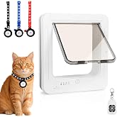 Smart Cat Door for Interior &amp; Exterior, Flap Opening is 7.67&rsquo;&rsquo; (H) by 7'' (W), RFID Cat Pet Door with 3 RFID Collar Sensor Keys &amp; 1 Remote &amp; 4 Way Locking Cat Flap, Automatic Opening Cat Door ﻿(White)