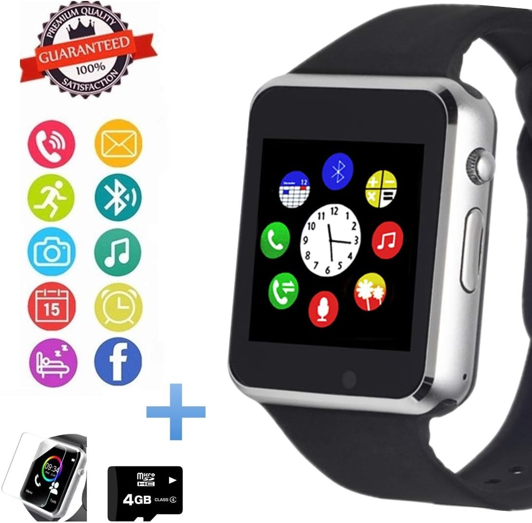 Hocent Smart Watch Phone, Smartwatch with Touch Screen Camera Pedometer SD Card Call Text SNS Sync SIM Card Slot Music Player Compatible with Android and iPhone (Partial Functions) for Men Women Teens