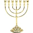 BRTAGG Menorah 7 Branches, 12 Tribes of Israel, Jerusalem Temple Jewish Candle Holder (6.7 Inches, Gold)