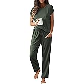 Ekouaer Womens Pajama Sets Cap Sleeve Sleepwear Tops and Long Pants Comfy Pjs 2 Piece Lounge Set with Pockets S-XXL