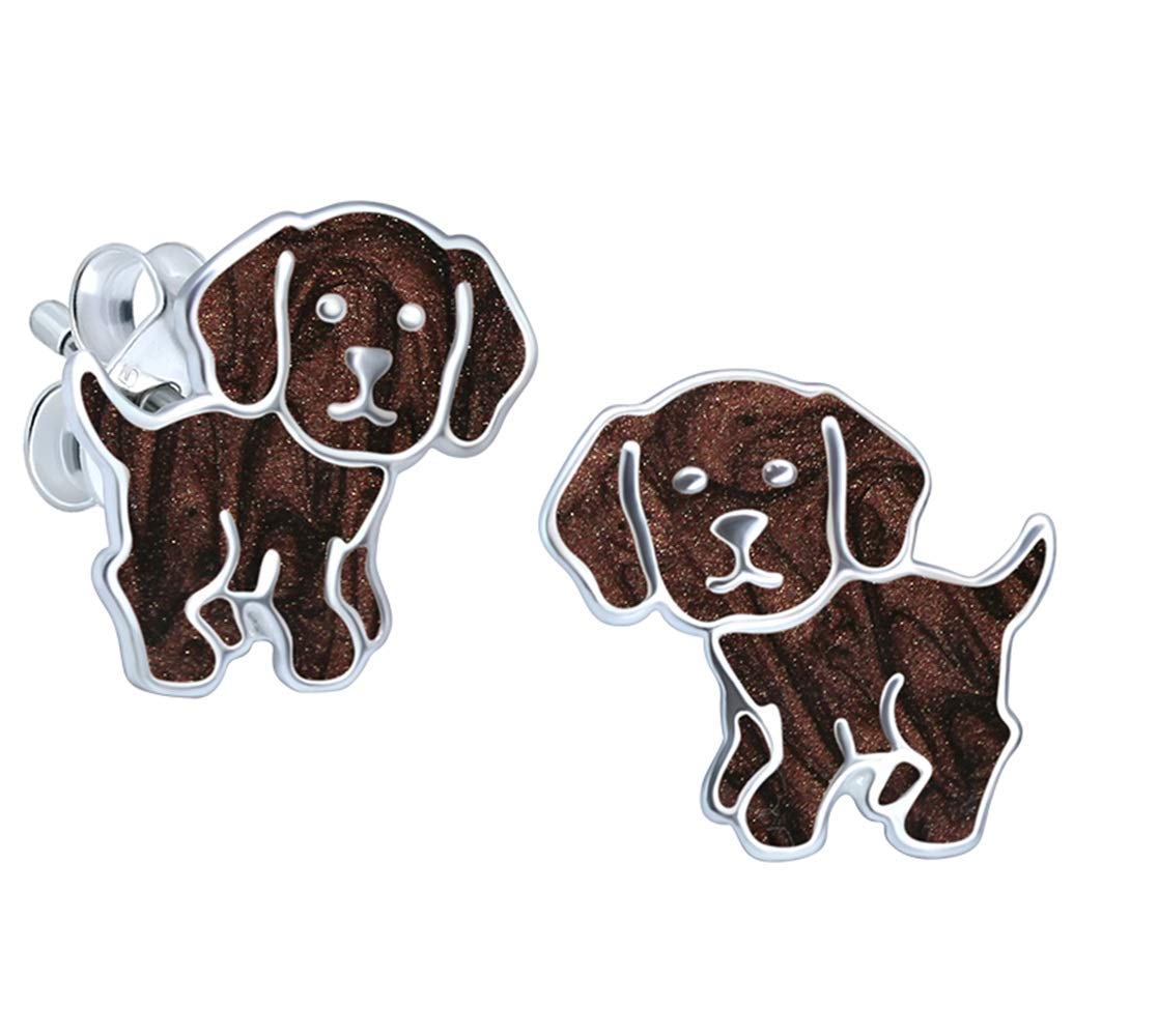 Chocolate Labrador Earrings 925 Sterling Silver