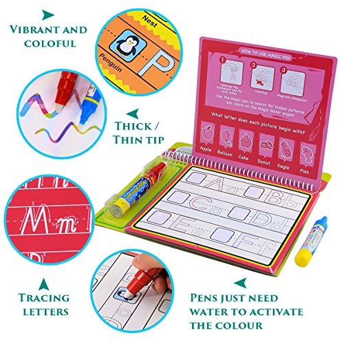 Water Colouring Doodle for Water Colouring Doodle for Kids Tracing Alphabet Writing and Drawing, Reusable Water painting Kits and 2 Magic Water Pens - Thumbnail 2