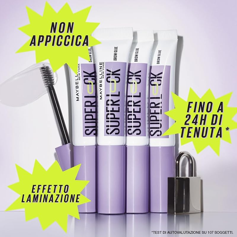 New York Super Lock Brow Glue, Gel Sopracciglia Trasparente Fissante 24h, 7ml