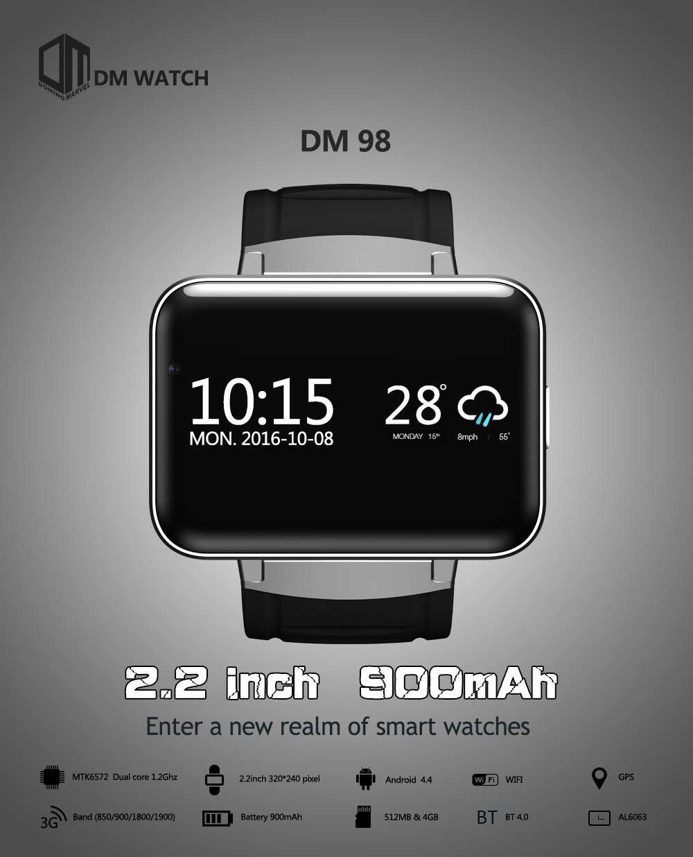 Domino dm98 2,2 pulgadas Android 4.4 3 G Smartwatch teléfono ...