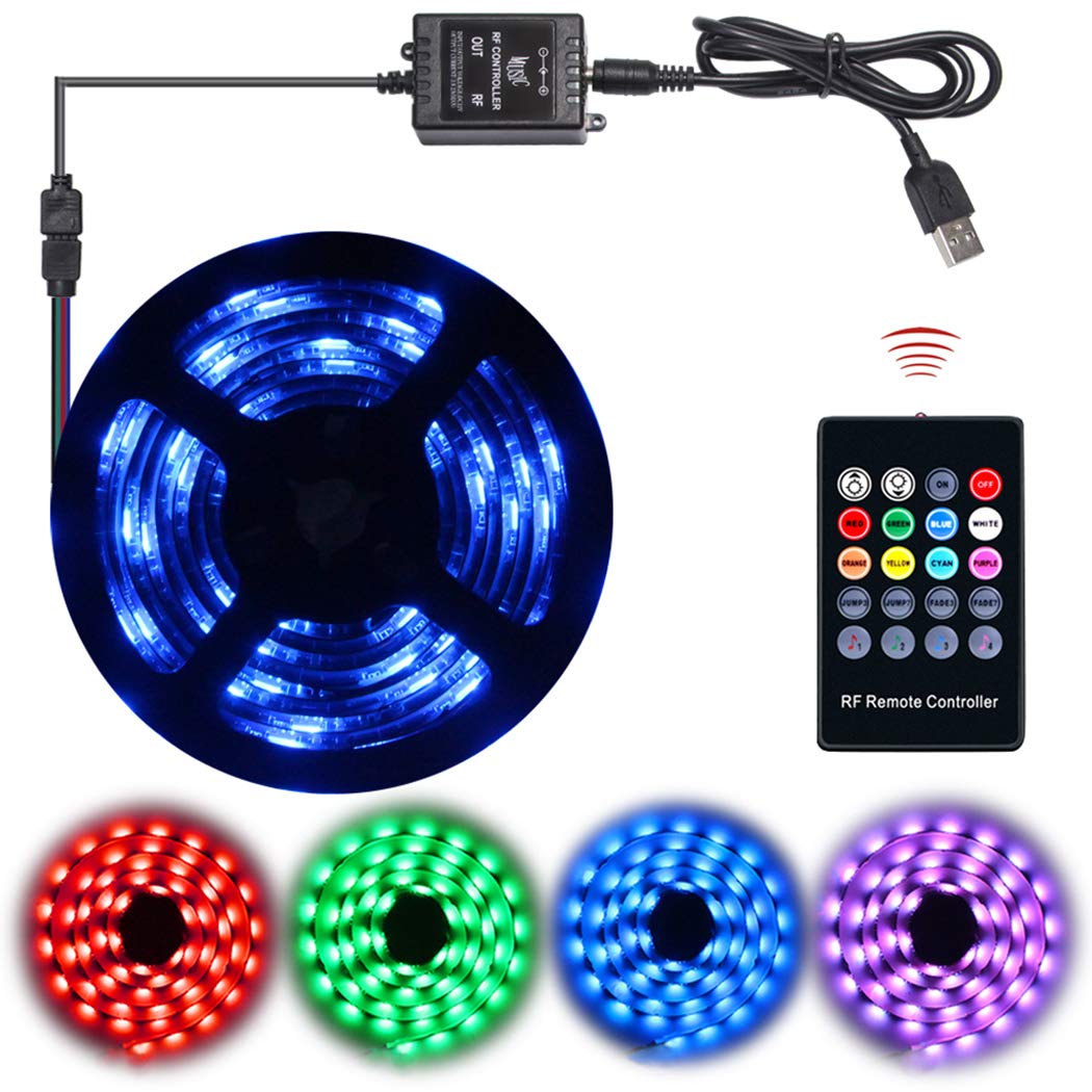 USB LED Strip Lights, Led Light Strip Sync to Music Led Lights with RF Remote Waterproof LED Strip Rope Lights USB Powered RGB LED Lights Flexible Color Changing Lights-7.5Ft/2.5M