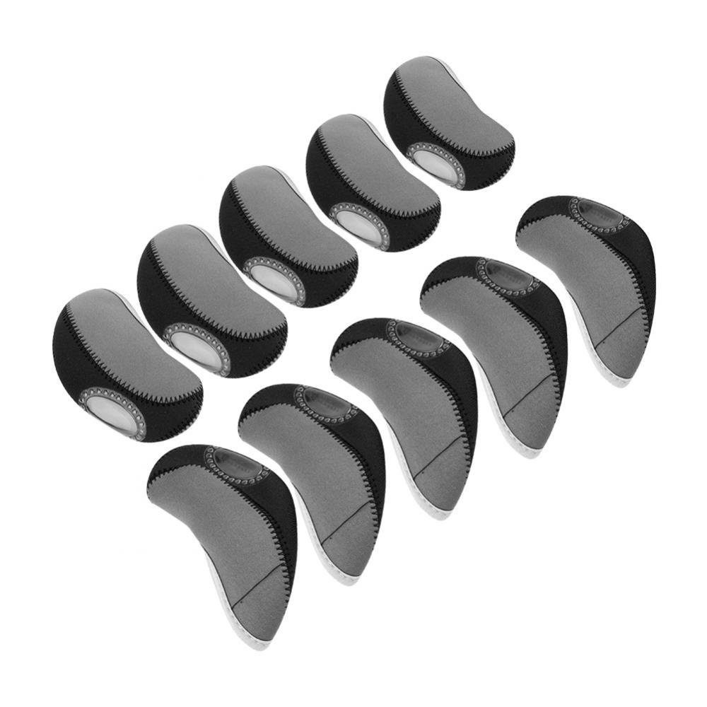 golf head cover, Dilwe 10 Pcs Putter Protector Neoprene Wedge Iron Cover with Zip Long Neck See-Through Window (Grau + Schwarz)