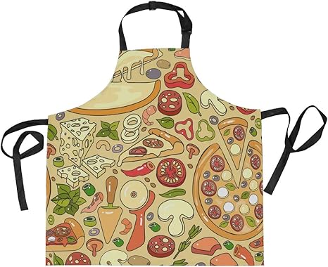 Amazon Vawa エプロン 女性用 かわいい おしゃれ 食物柄 食べ物 ピザ パン柄 面白い 首掛け 防水 薄型 前掛け 男性用 保育士 ポケット付き 家庭用 料理用 大きいサイズ エプロン オンライン通販