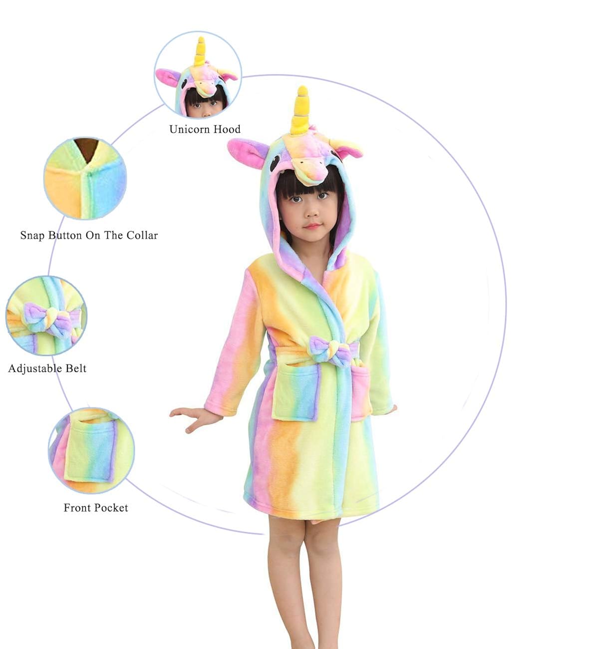 UsHigh Kids Unicorn Robe Girls Soft Plush Bathrobe Novelty Hooded