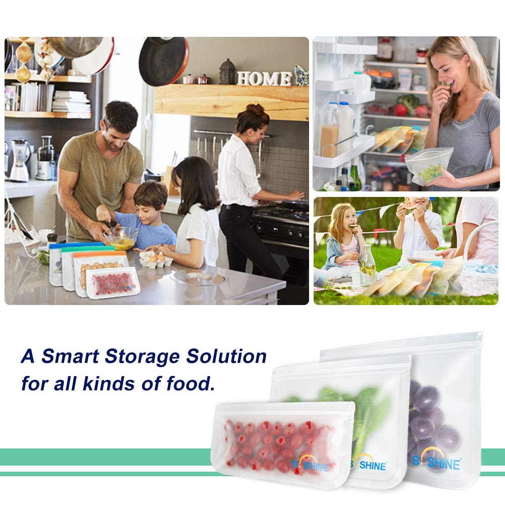 B.SHINE Reusable Storage Bags - 9 Pack Ziplock Sandwich Bag, Snack Bag, Lunch Bag with Matching Sealing Clip, Leakproof (9 Pack - 6 Sandwich Bags + 3 Snack Bags - Clear)