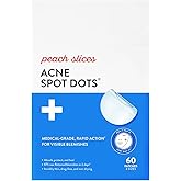 Peach Slices - Acne Spot Dots (60 ct) - Hydrocolloid Pimple Patches for Face - Absorb Gunk, Protect Picking &amp; Support Healing - 3 Sizes (7, 10, &amp; 12mm) - Vegan, Cruelty Free, Korean Skin Care &amp; Beauty