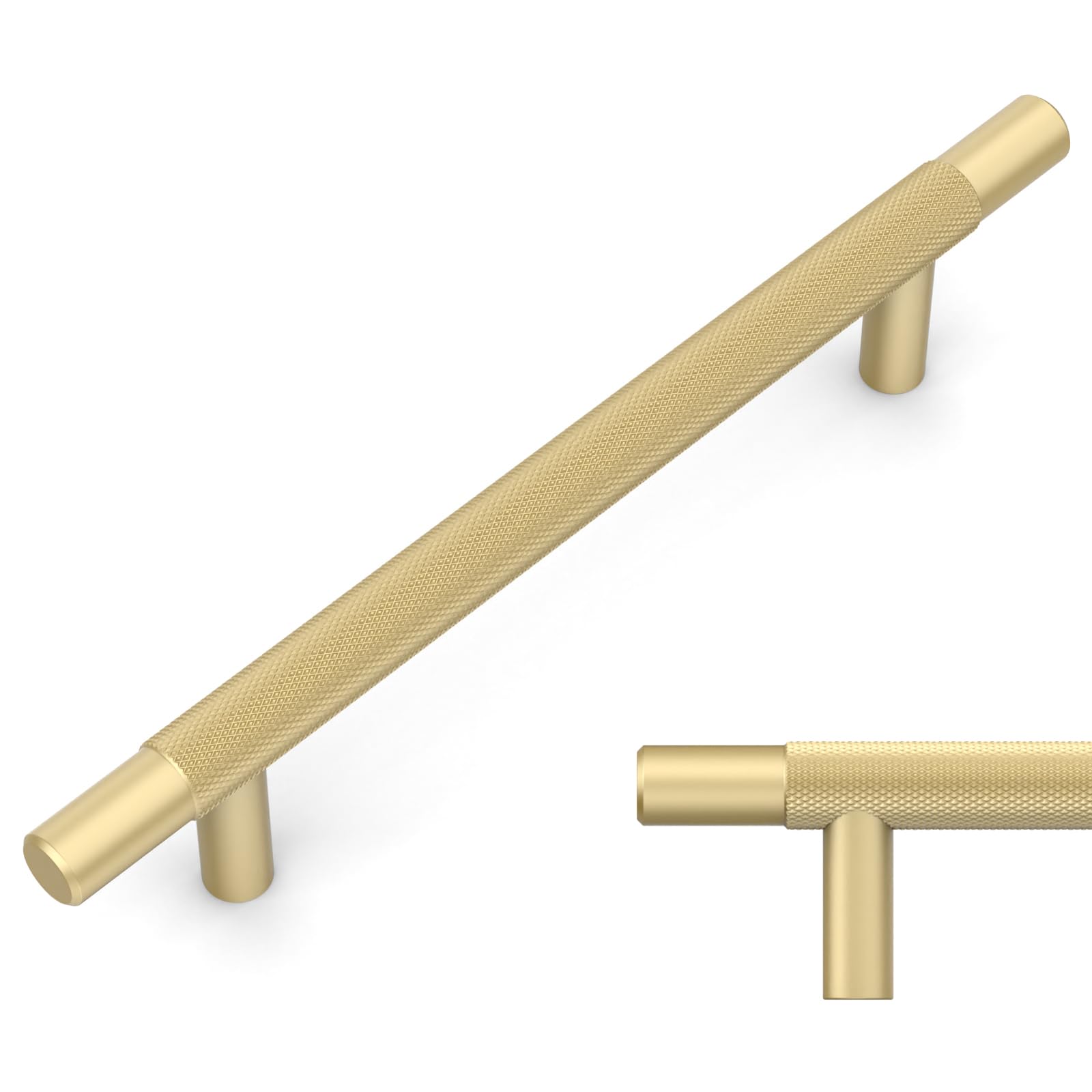 Photo 1 of Amerdeco 10 Pack Brushed Gold Knurled Cabinet Pulls 5 Inch Hole Centers Kitchen Cabinet Handles Hardware Kitchen Handles for Cabinets Handles IH0006…