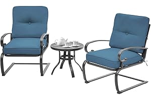 SOLAURA Patio Outdoor Furniture 3 Piece Bistro Steel Frame Sets Cushions and Side Coffee Table-Peacock Blue