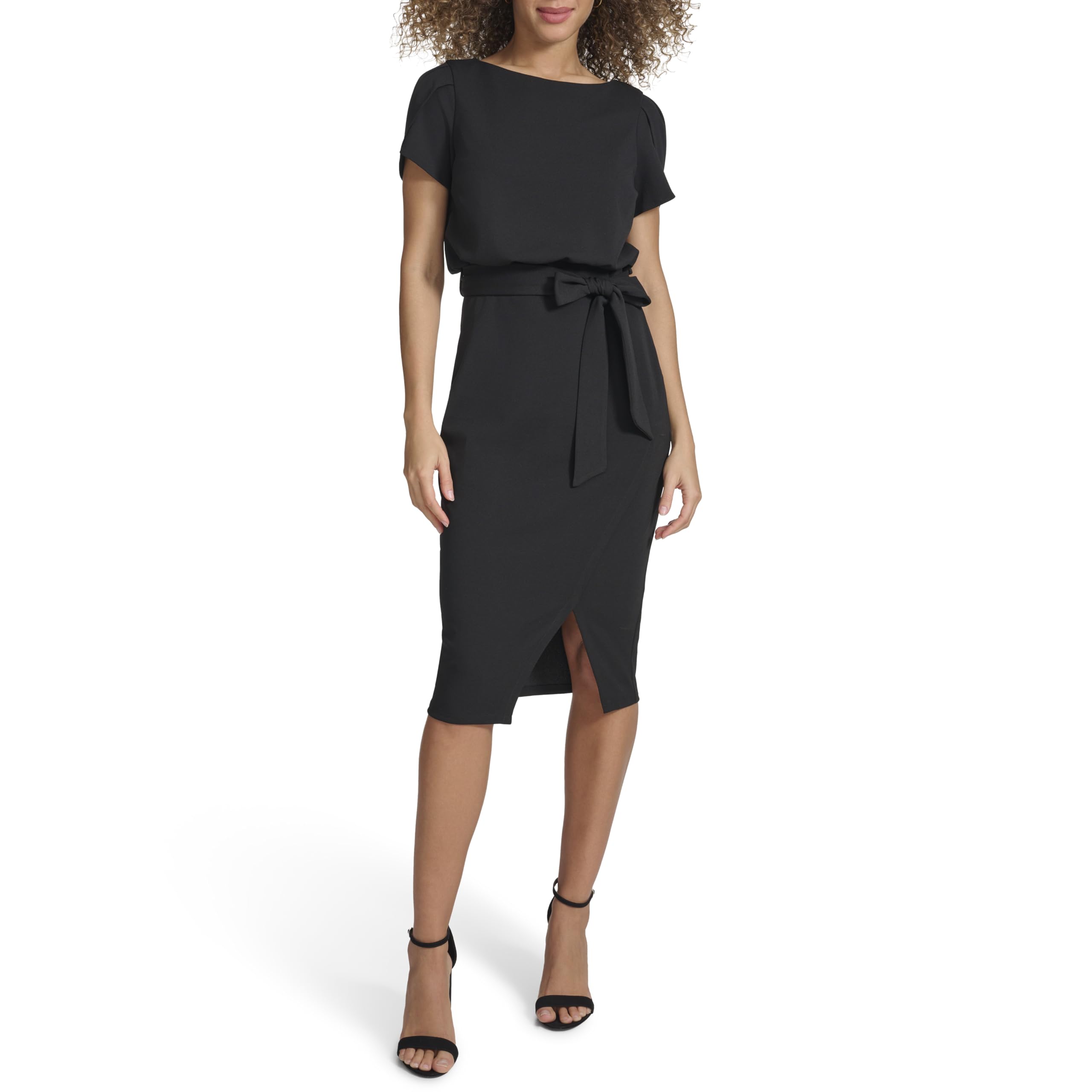 Photo 1 of *Minor Damaged*
Kensie Women's Short Sleeve Tie Waist Midi Dress, Black, 12