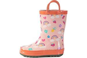 Hbxooxts Kids Rain Boots - Toddler Waterproof Rubber Kids Rain Boots for Girls and Boys with Fun Patterns and Easy-On Handles