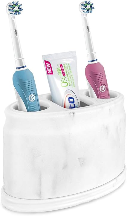 Luxspire Elektrische Tandenborstelhouder Hars Marmer Patroon Tandenborstel Opslag Stand Dispenser Badkamer Aanrecht Organizer Set Voor Elektrische Tandenborstel Tandpasta Scheerapparaat Kam Make Up Borstel Wit Amazon Nl