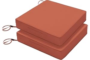 Favoyard Patio Chair Cushions 19 x 19 x 3 Inch Waterproof Outdoor Seat Cushions for Patio Furniture 3-Year Color Fastness Garden Sofa Couch Chair Pads with Handle & Adjustable Straps Set of 2, Spice