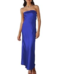 Realtix Satin Silk Backless Tube Tops Maxi Dress