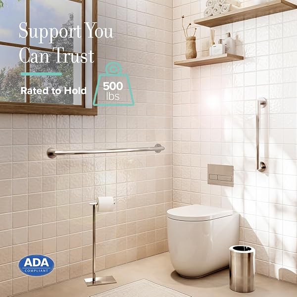 GATCO 972 GLAM 18″ GRAB BAR, SATIN NICKEL | ADA COMPLIANT STAINLESS STEEL SAFETY GRAB BAR FOR BATHROOM | TOTAL LENGTH 21″, 1.25″ DIA.