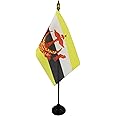 AZ FLAG - Brunei Table Flag 4'' x 6'' - Bruneian Mini Desk Flag 100% Polyester 15 x 10 cm - Office Banner with 10'' Pole - Golden Spear