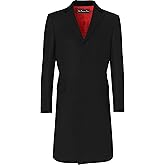Mens Black Overcoat Wool & Cashmere Covert Warm Winter Mod Coat Velvet Collar & Red Satin Lining