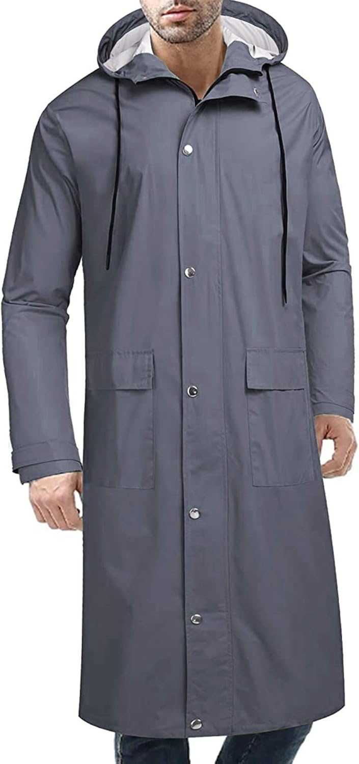COOFANDY Men's Rain Jacket with Hood Waterproof Lightweight Active Long Raincoat: Clothing