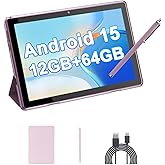 HOTTABLET Tablet 10-inch Android 15, RAM 12GB(4+8Expand) +ROM 64GB, 2+8MP Dual Camera, 6000mAh Battery (Tablet+case+Stylus)(Pink)