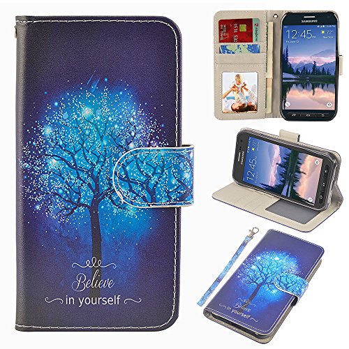 UrSpeedtekLive S6 Active Case, Galaxy S6 Active Wallet Case, Premium PU Leather Wristlet Flip Case Cover with Card Slots & Stand for Samsung Galaxy S6 Active, Believe in Yourself (NOT for Galaxy S6)