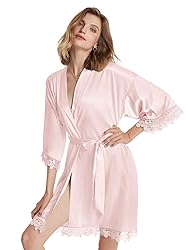 AW BRIDAL Pink Silk Robe Sexy Satin Robes for Women