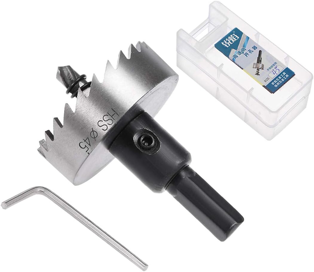 sourcingmap 45mm High Speed Steel HSS Drill Bit Hole Saw Cutter for Metal Alloy Wood, Black, Silver - Image 4