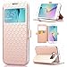 Galaxy S6 Edge Case, ArtMine Quilted Plain Color View Window Function PU Leather Flip Folio Book Style Protective Skin Stand Phone Case Kickstand Feature for Samsung Galaxy S6 Edge (Golden)