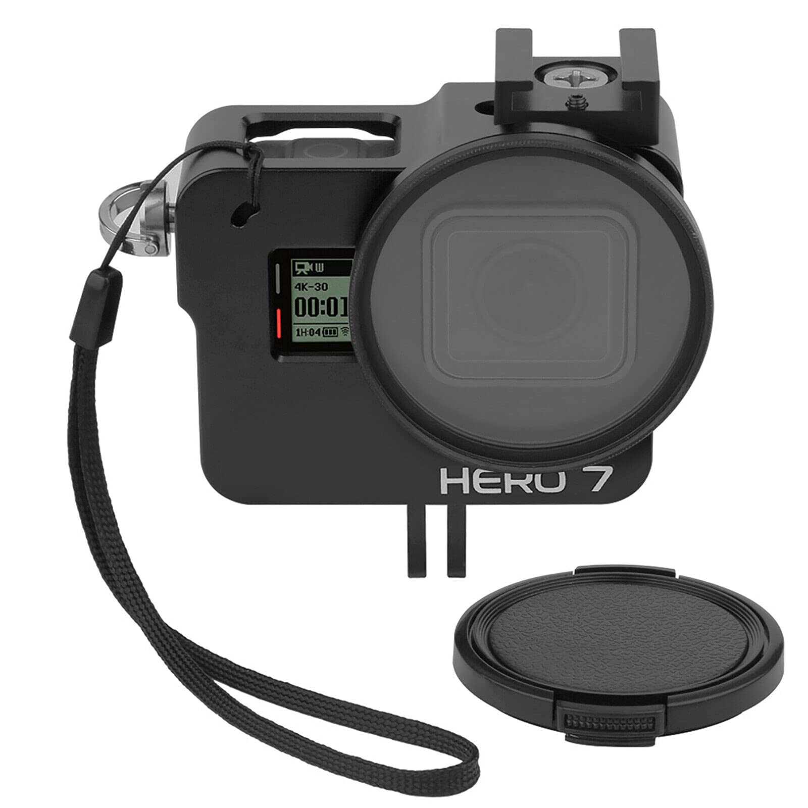 Yangers Aluminium Alloy Protective Housing Case for GoPro Hero 7 Black 6 5 Action Camera, Stiff Metal Shell Frame Side Open Cage Cover with Bike Base Mount, 52mmUV Filter Lense Cap