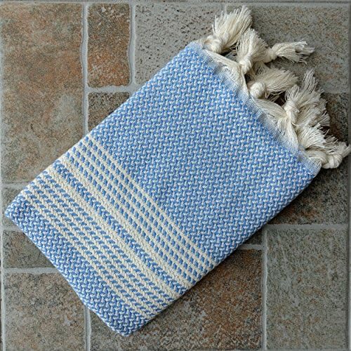 Dandelion - Herringbone Pattern - Set of 2 Naturally-Dyed Cotton Turkish Hand Towels Peshkir - 35x19 Inches - Light Blue