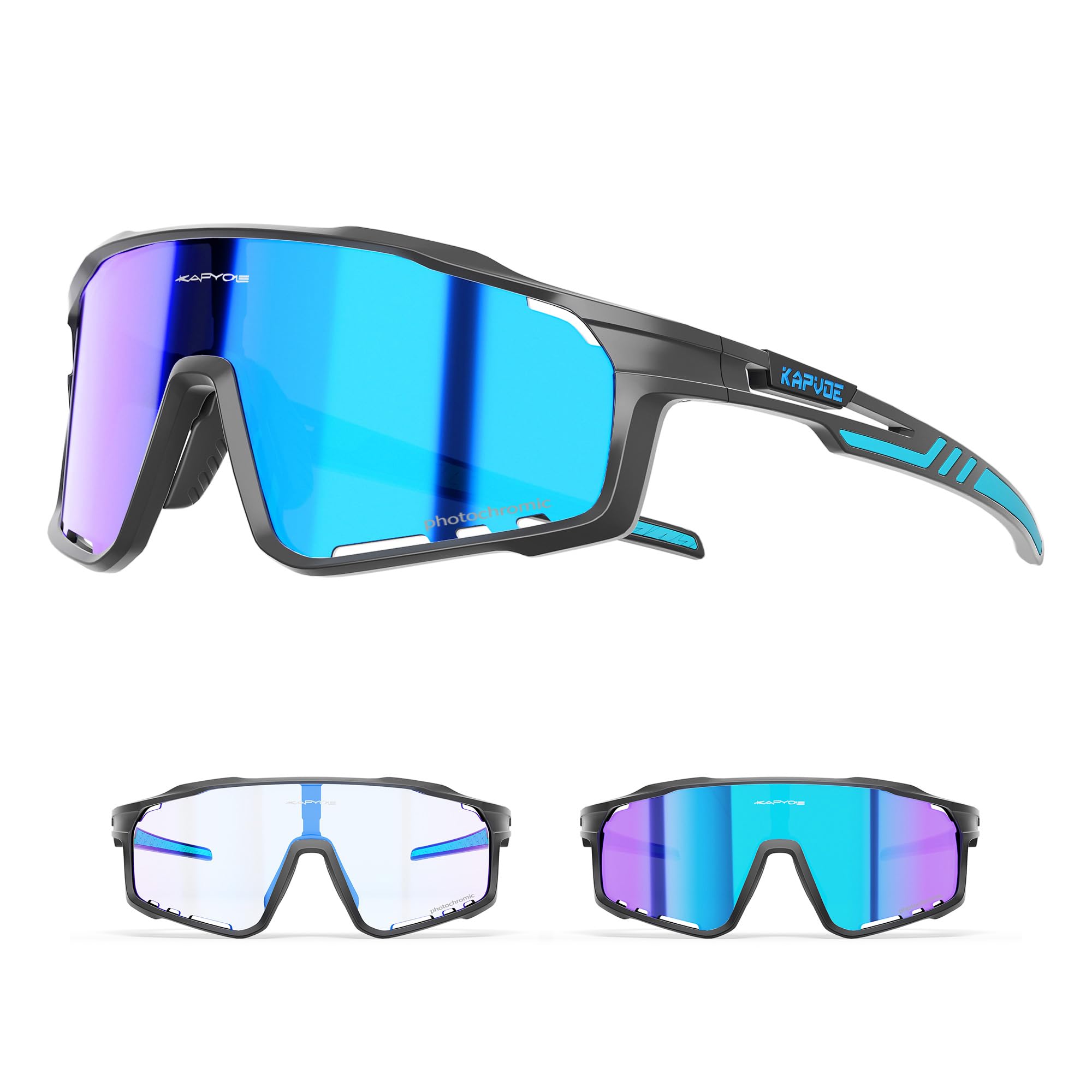 KAPVOE Photochromic Sunglasses Cycling Glasses Men Women Mountain Bike MTB Bicycle Blue Black 03