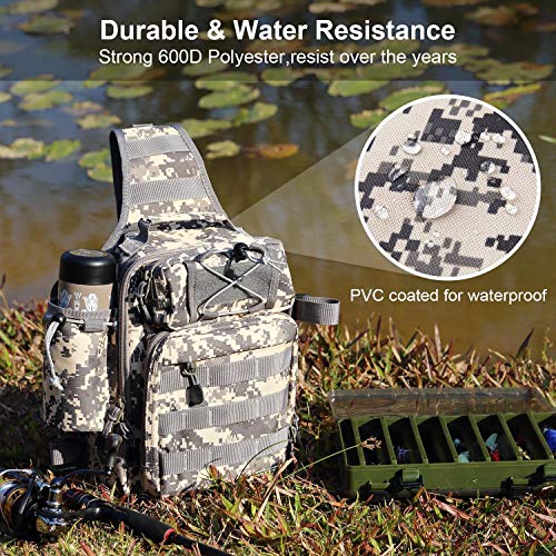 Rodeel Fishing Sling Backpack with Tackle Box, Outdoor Single Shoulder Gear Storage Bag, ACU - Thumbnail 4